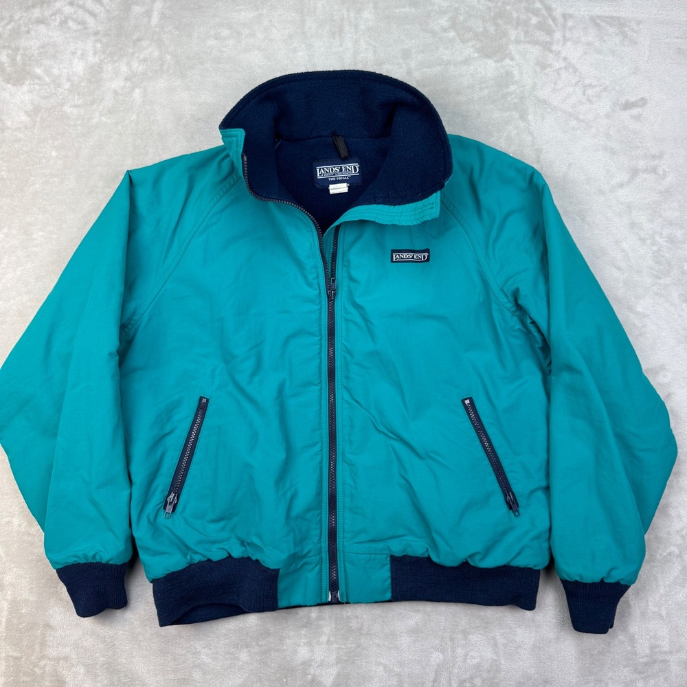 Lands End Squall Jacket Women XL Teal Regular Bomber 90s Vintage Fleece Lined